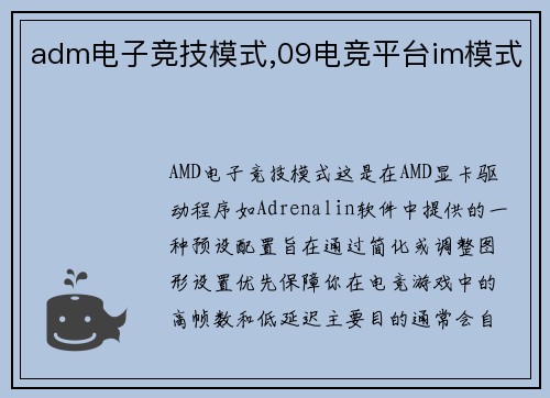 adm电子竞技模式,09电竞平台im模式