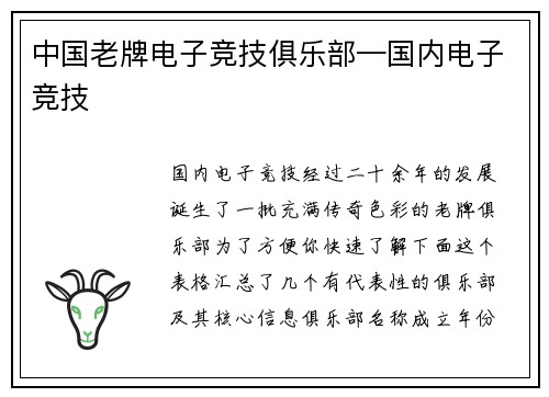 中国老牌电子竞技俱乐部—国内电子竞技